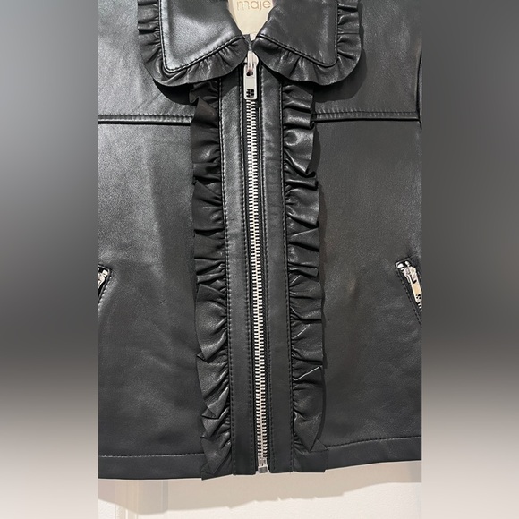 Maje Black Leather Ruffled Jacket - Picture 9 of 11